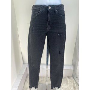 & DENIM H & M   BLACK SKINNY ANKLE HIGH WAISTED CHEWED LEGS DISTRESSED JEANS 29